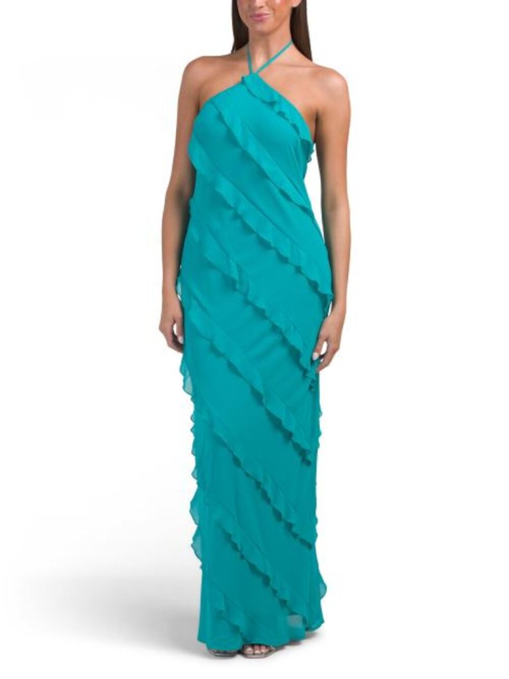 MORGAN Chiffon Ruffle Detail Halter Dress